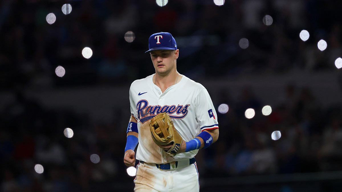 Texas Rangers third baseman Josh Jung (6) runs out to third base during the ninth inning against the Toronto Blue Jays at Globe Life Field.