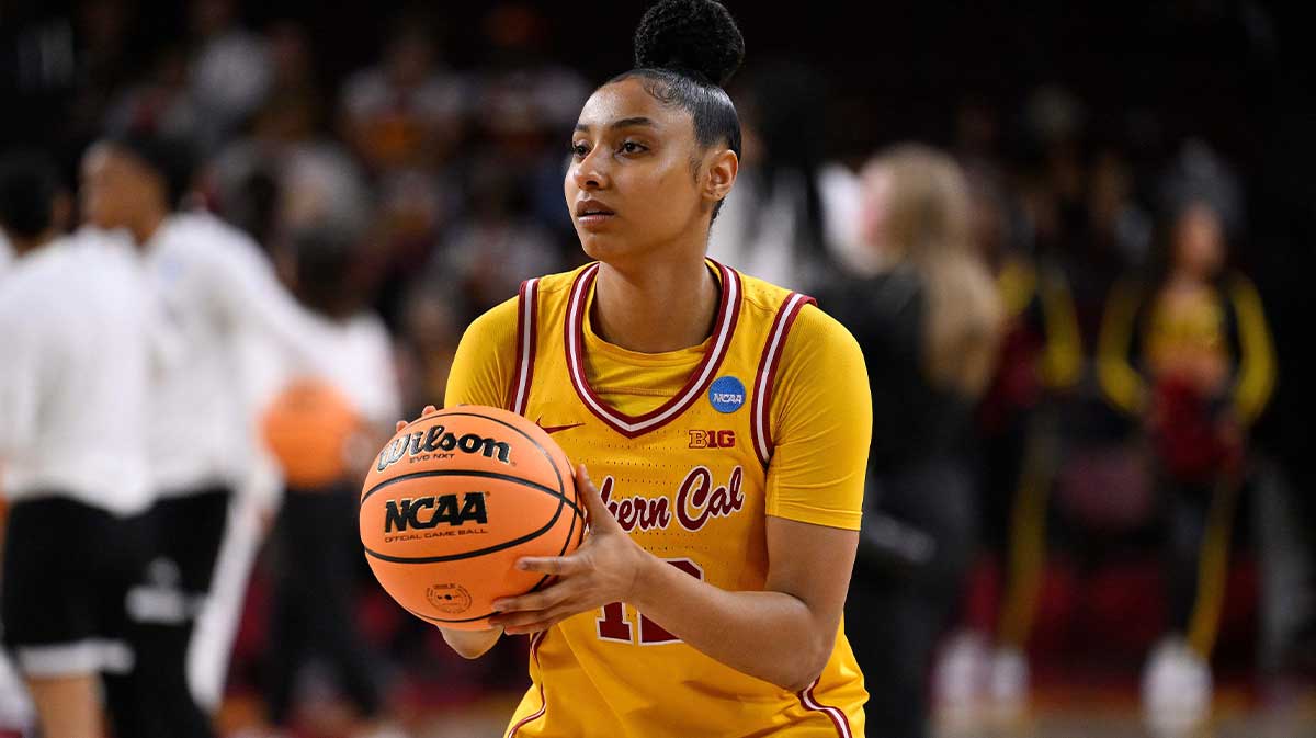 USC Trojans guard JuJu Watkins (12) during pregame warmups before an NCAA Tournament second round game against the Mississippi State Bulldogs at Galen Center.