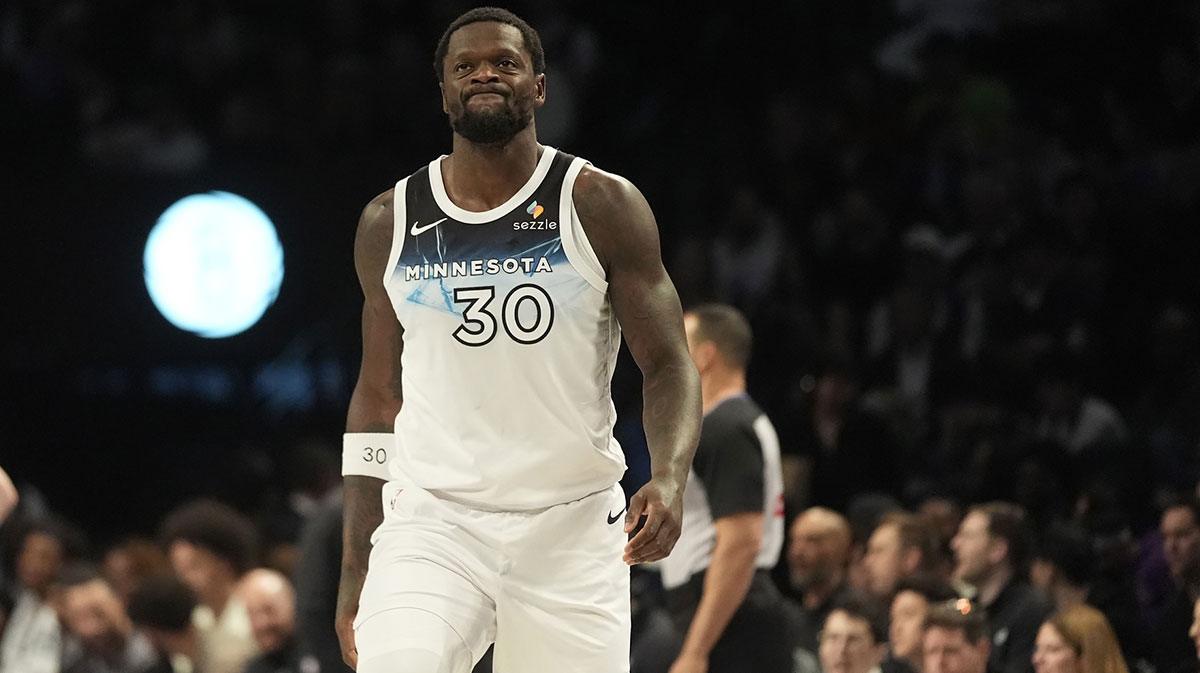 Minnesota Timberwolves power forward Julius Randle (30) reacts to a play on the court against the Brooklyn Nets during the first half at Barclays Center