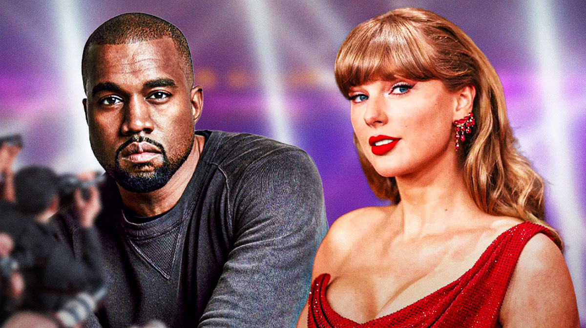 Kanye West, who listed reasons for not performing the Super Bowl Halftime Show, with Taylor Swift.