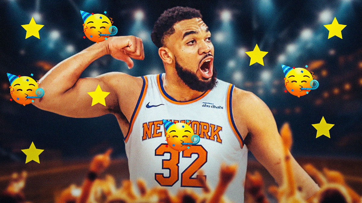 Knicks' Karl-Anthony Towns celebrating with emojis