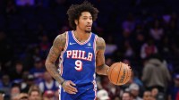 Philadelphia 76ers guard Kelly Oubre Jr (9) controls the ball against the Utah Jazz in the first quarter at Wells Fargo Center.