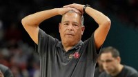 Houston Cougars head coach Kelvin Sampson reacts after a play against the Florida Gators during the second half of the national championship game of the Final Four of the 2025 NCAA Tournament at the Alamodome.