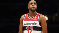 Washington Wizards forward Khris Middleton (32) looks on during the first half against the Indiana Pacers at Capital One Arena.