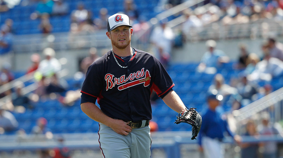 Atlanta Braves relief pitcher Craig Kimbrel (46) walks back to the dugout after he finished the seventh inning against the Toronto Blue Jays at Florida Auto Exchange Park.