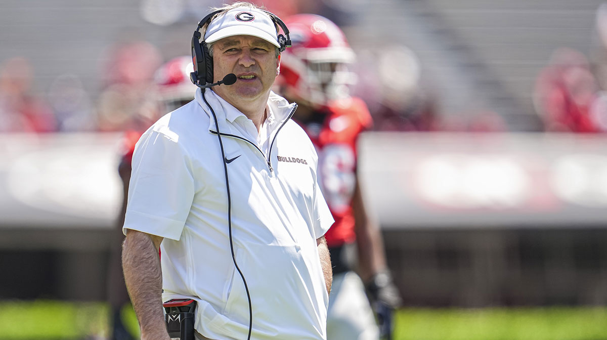 Apr 12, 2025; Athens, GA, USA; Georgia Bulldogs head coach Kirby Smart shown during the Georgia Spring game at Sanford Stadium.