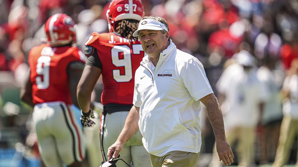 ; Georgia Bulldogs head coach Kirby Smart shown during the Georgia Spring game at Sanford Stadium. Mandatory Credit: Dale Zanine-Imagn Images