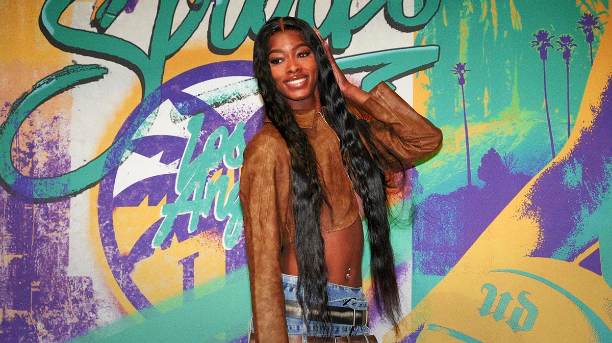 LA Sparks forward Rickea Jackson poses before the game against the Phoenix Mercury at Crypto.com Arena.