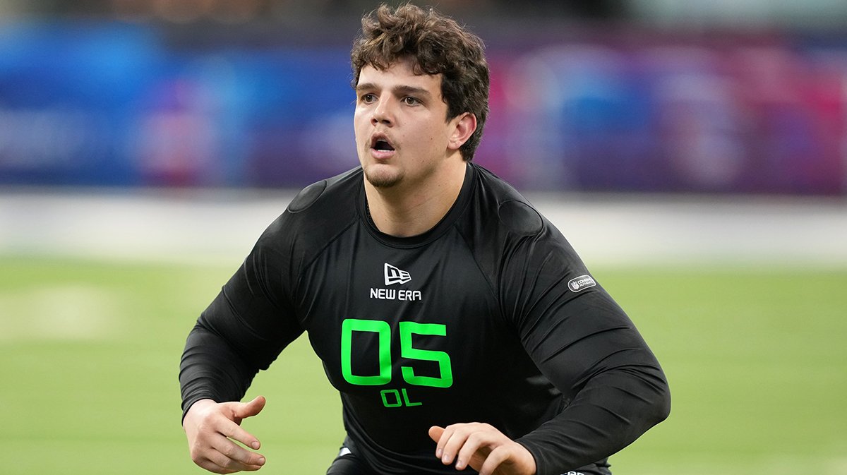LSU offensive lineman Will Campbell (OL05) during the 2025 NFL Combine at Lucas Oil Stadium.