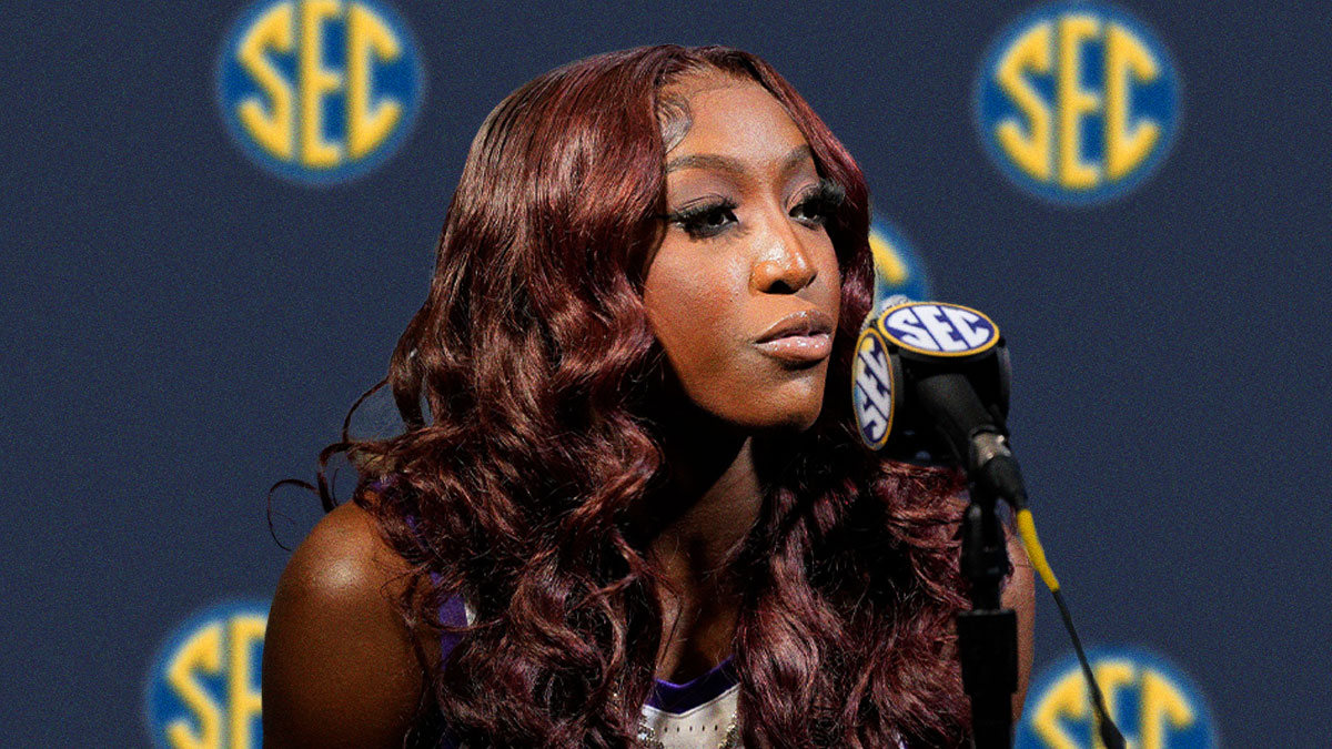 LSU player Flau’Jae Johnson answers questions during SEC Media Day at the Grand Bohemian Hotel in Mountain Brook Tuesday, Oct. 16, 2024. Mandatory Credit: © Gary Cosby Jr.-Tuscaloosa News / USA TODAY NETWORK via Imagn Images