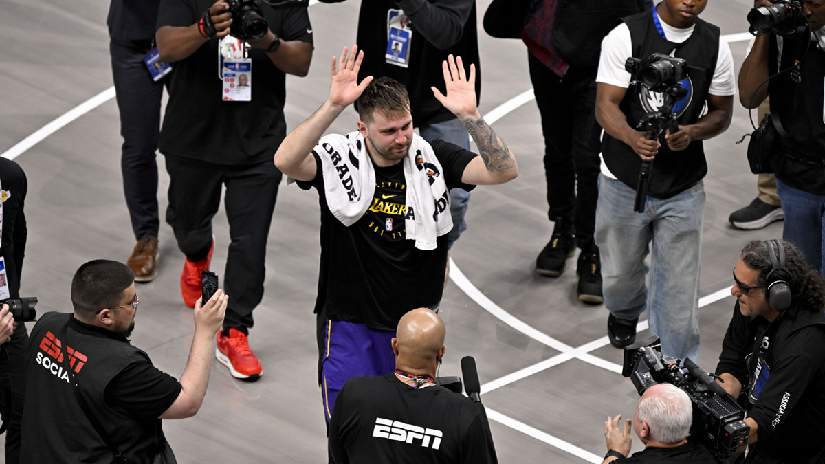 Los Angeles Lakers guard Luka Doncic (77) walks off the court after the game against the Dallas Mavericks at the American Airlines Center.
