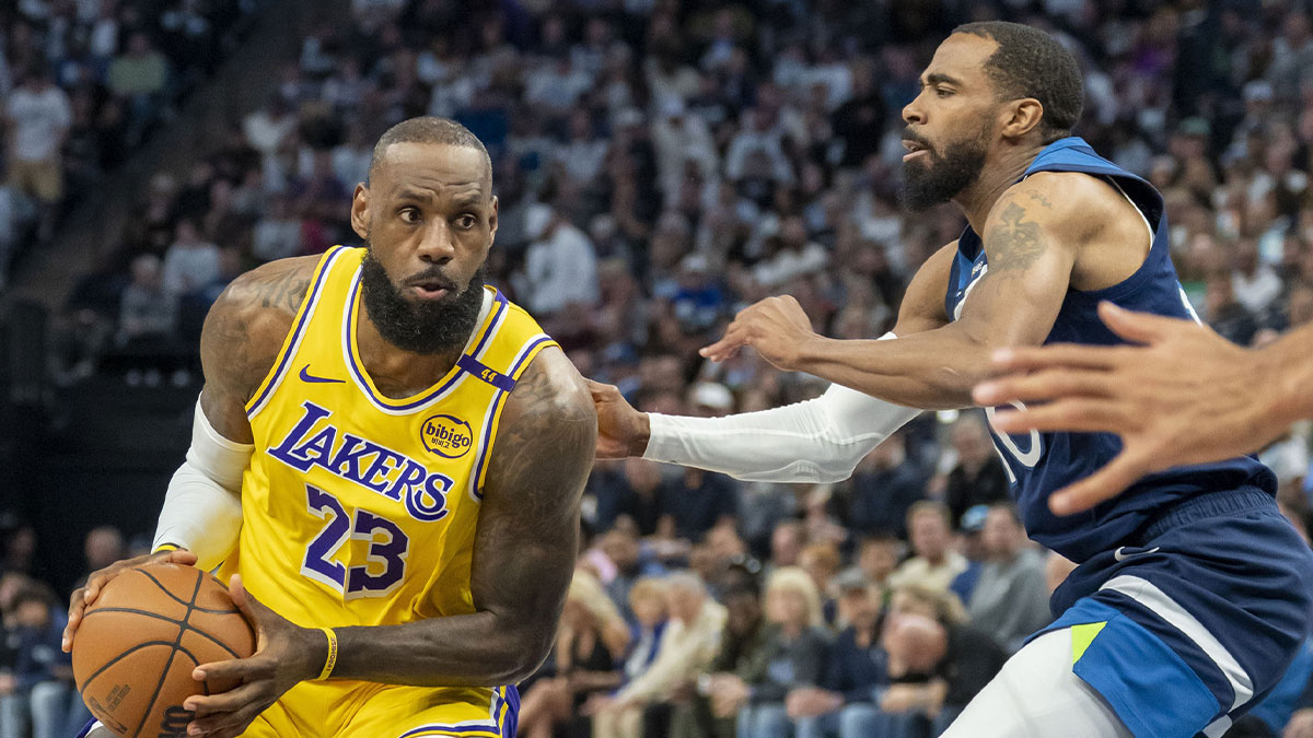 Timberwolves’ Anthony Edwards reacts to Mike Conley’s shocking LeBron James block