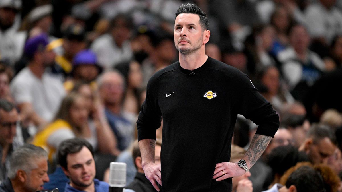 Los Angeles Lakers head coach JJ Redick looks on during the third quarter against the Dallas Mavericks at the American Airlines Center. Mandatory Credit: