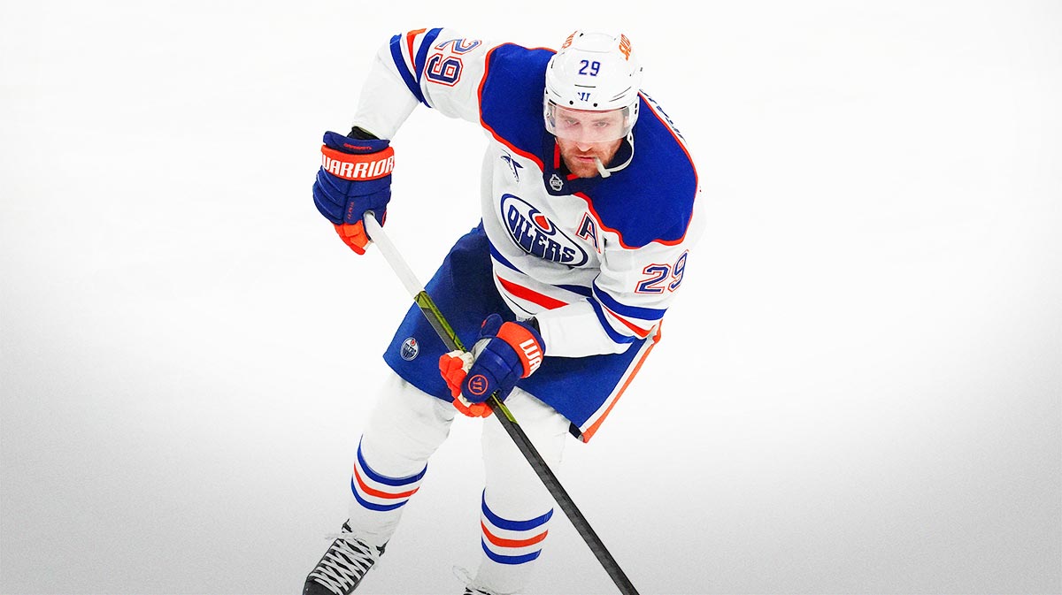 Edmonton Oilers center Leon Draisaitl (29) skates against the Vegas Golden Knights during the third period at T-Mobile Arena.