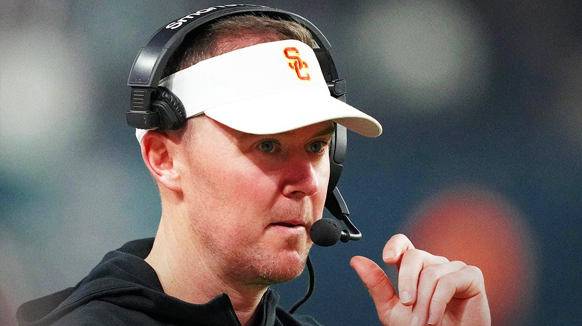 Southern California Trojans head coach Lincoln Riley reacts against the Texas A&M Aggies in the second half at Allegiant Stadium.