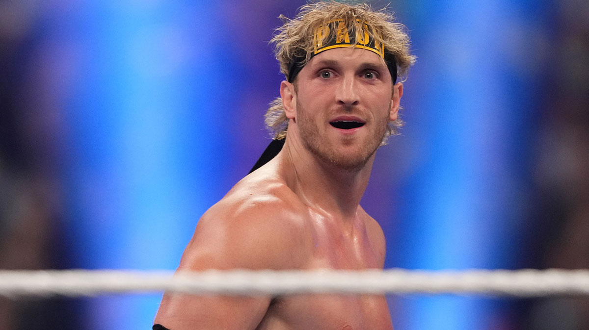 Logan Paul during the Men’s Royal Rumble match during the WWE Royal Rumble at Lucas Oil Stadium.