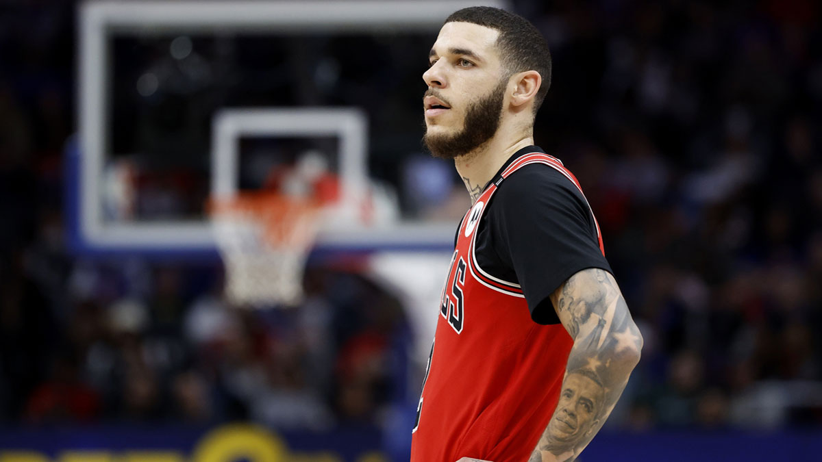 Chicago Bulls guard Lonzo Ball (2) looks on in the second half against the Detroit Pistons at Little Caesars Arena.