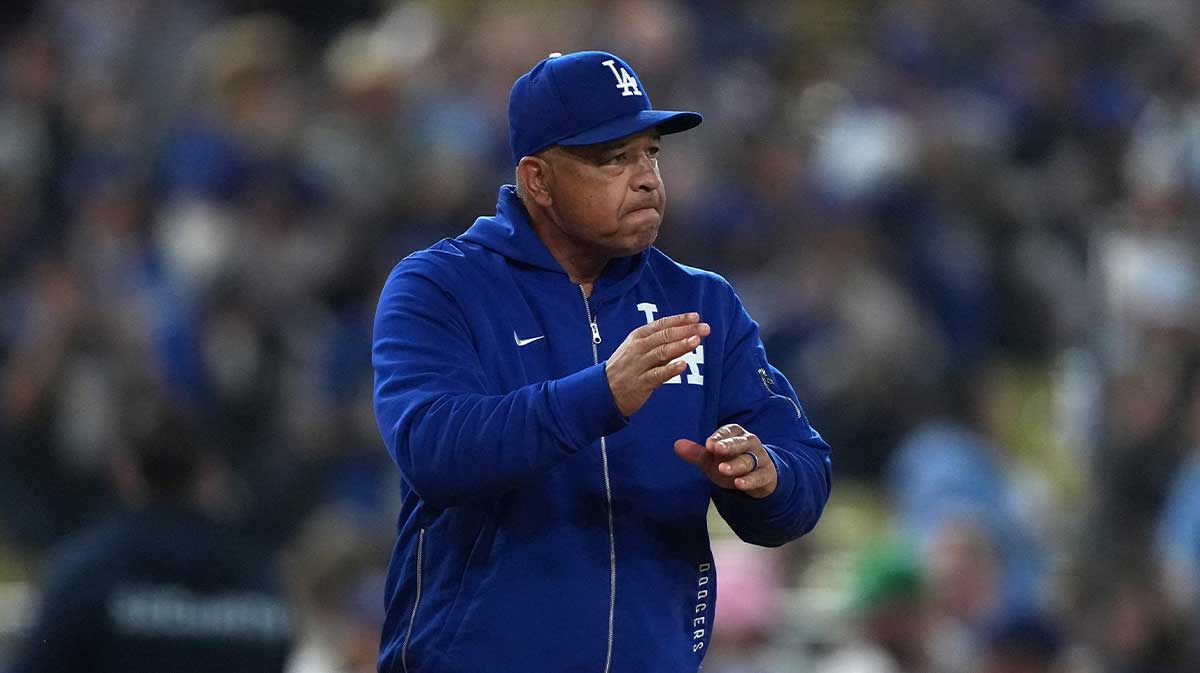 Los Angeles Dodgers manager Dave Roberts (30) reacts after a game against the Miami Marlins at Dodger Stadium.