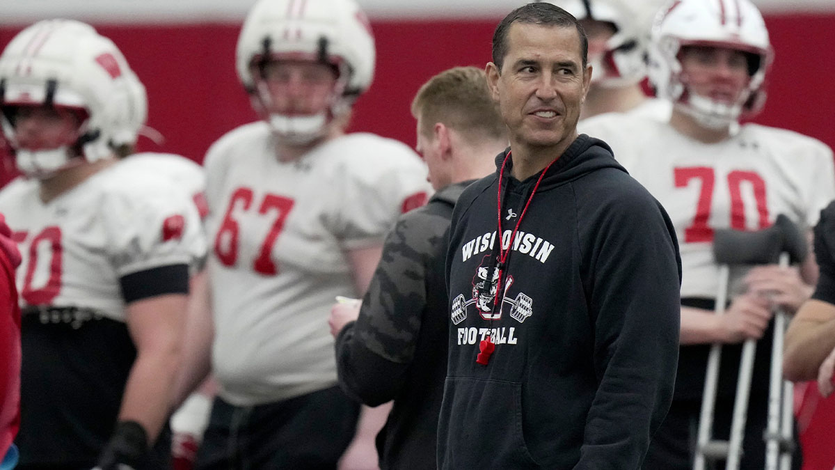 Wisconsin head football coach Luke Fickell is shown during spring football practice Thursday, April 3, 2025 in Madison, Wisconsin. Mark Hoffman/Milwaukee Journal Sentinel