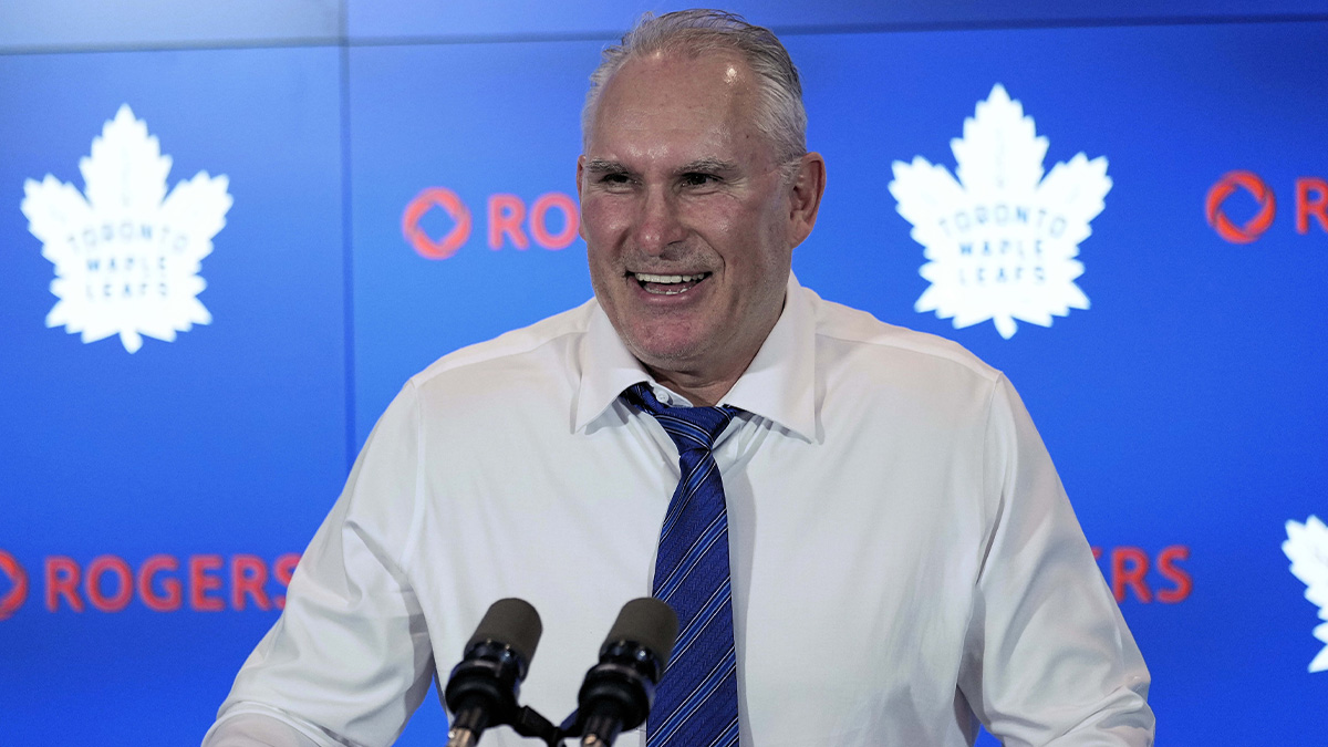 Toronto Maple Leafs head coach Craig Berube smiles during a post game press conference after a win over the Florida Panthers at Scotiabank Arena.