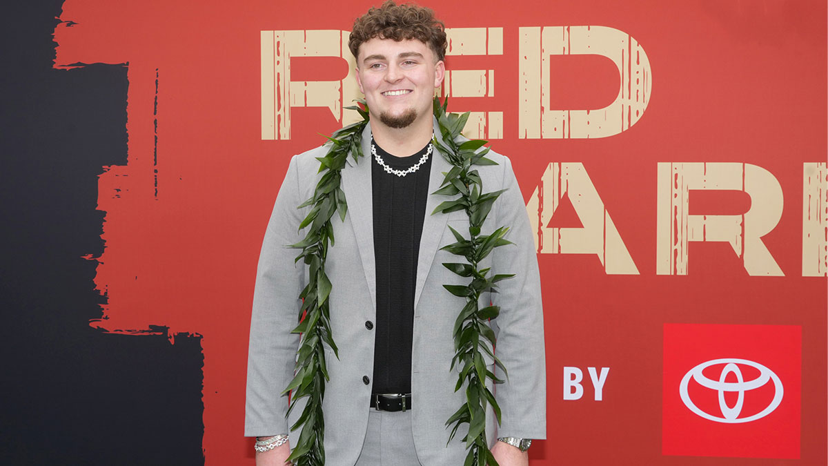 Michigan Wolverines defensive lineman Mason Graham on the red carpet before the 2025 NFL Draft at Lambeau Field.