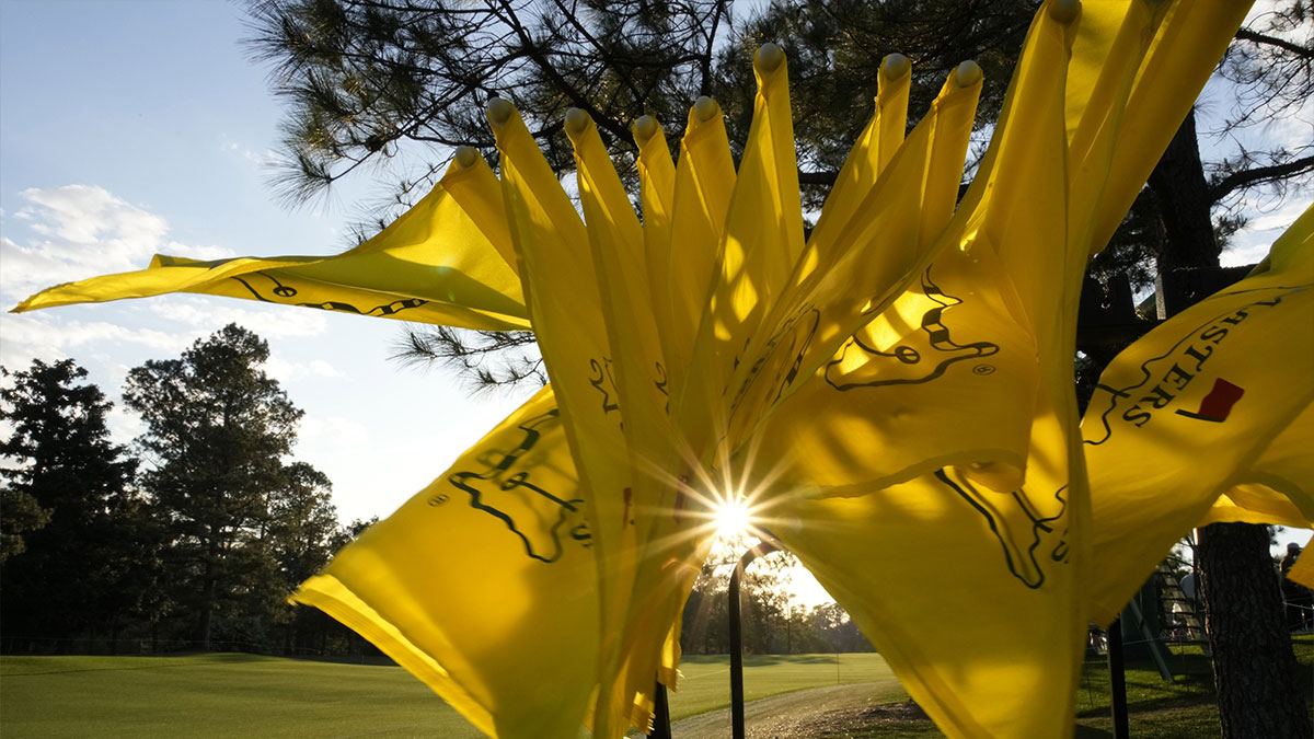 View of the tee flags during the second round of the Masters Tournament at Augusta National Golf Club. 