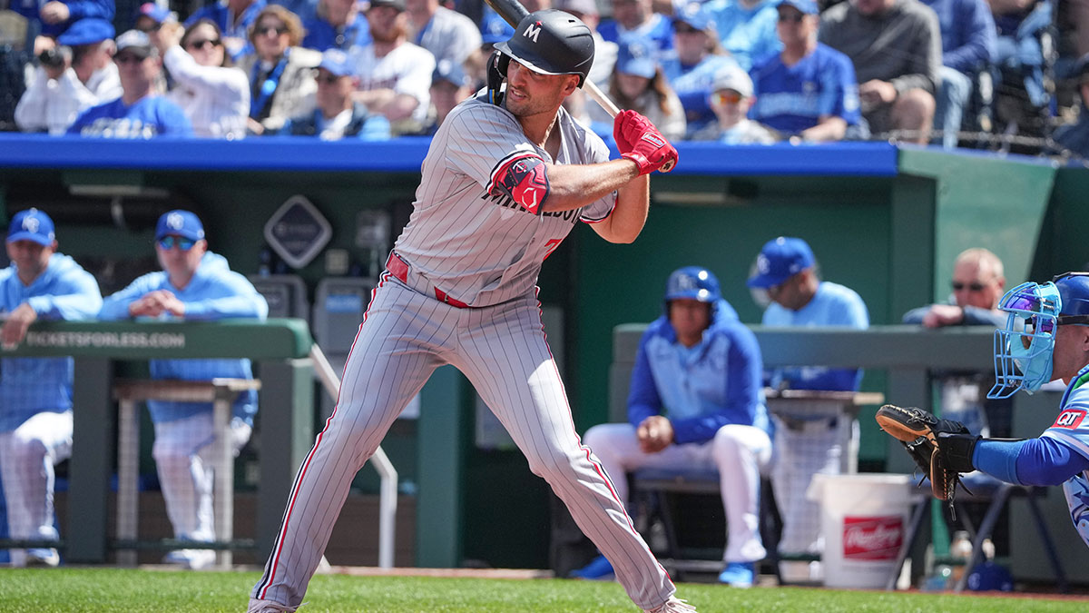 Minnesota Twins right fielder Matt Wallner (38) at bat against the Kansas City Royals during the game at Kauffman Stadium.