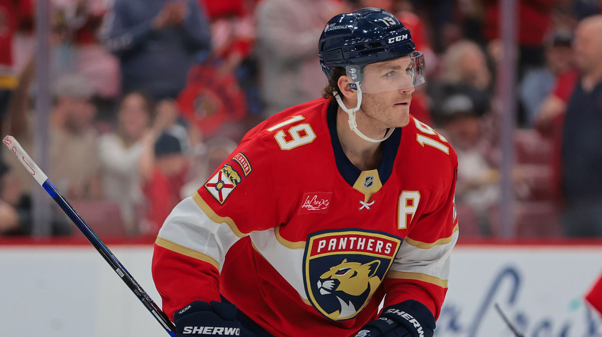 Florida Panthers left wing Matthew Tkachuk (19) looks on after scoring against the Ottawa Senators during the second period at Amerant Bank Arena.