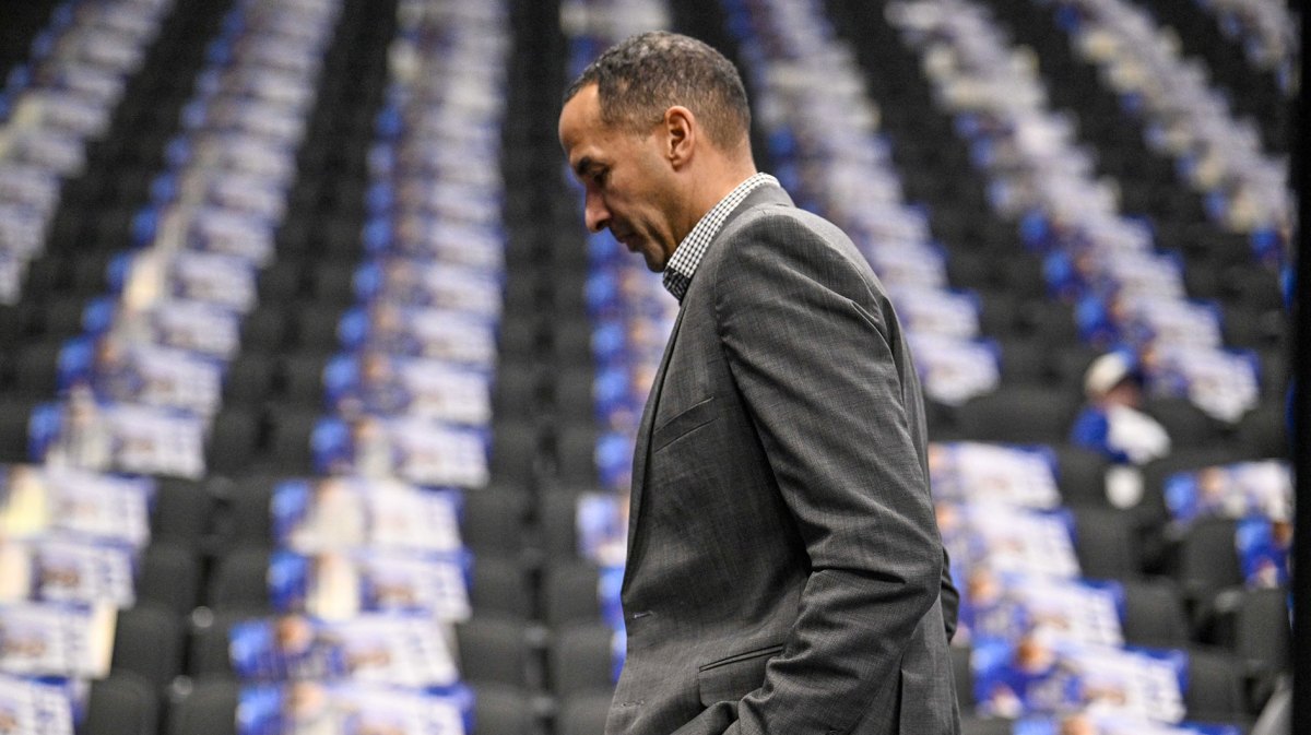 Dallas Mavericks general manager Nico Harrison walks off the court before the game between the Dallas and the Sacramento Kings at the American Airlines Center.