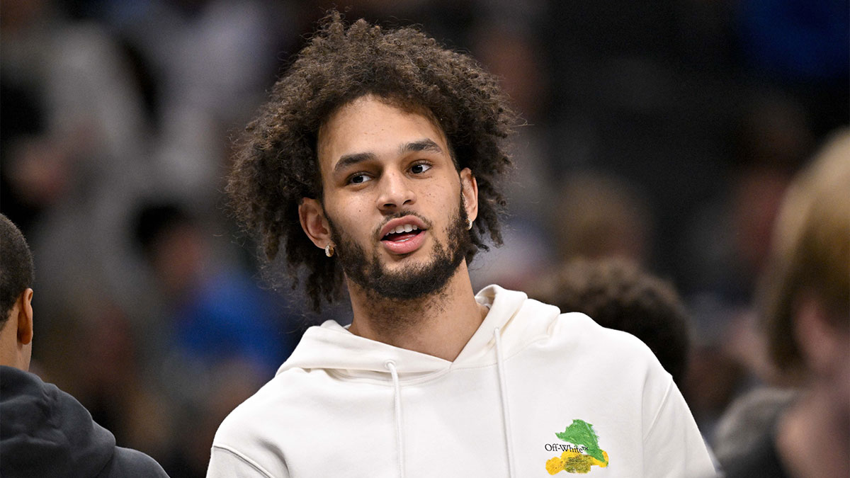 Dallas Mavericks center Dereck Lively II looks on during the second quarter against the Oklahoma City Thunder at the American Airlines Center.
