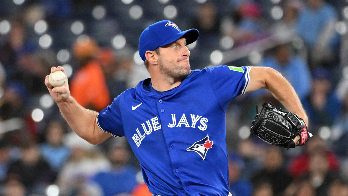 Toronto Blue Jays starting pitcher Max Scherzer (31) delivers a pitch against the Baltimore Orioles in the first inning at Rogers Centre.
