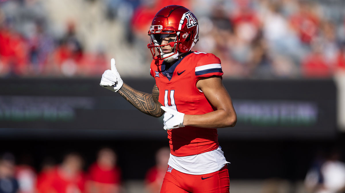 Arizona Wildcats wide receiver Tetairoa McMillan (4) against the Arizona State Sun Devils during the Territorial Cup at Arizona Stadium.