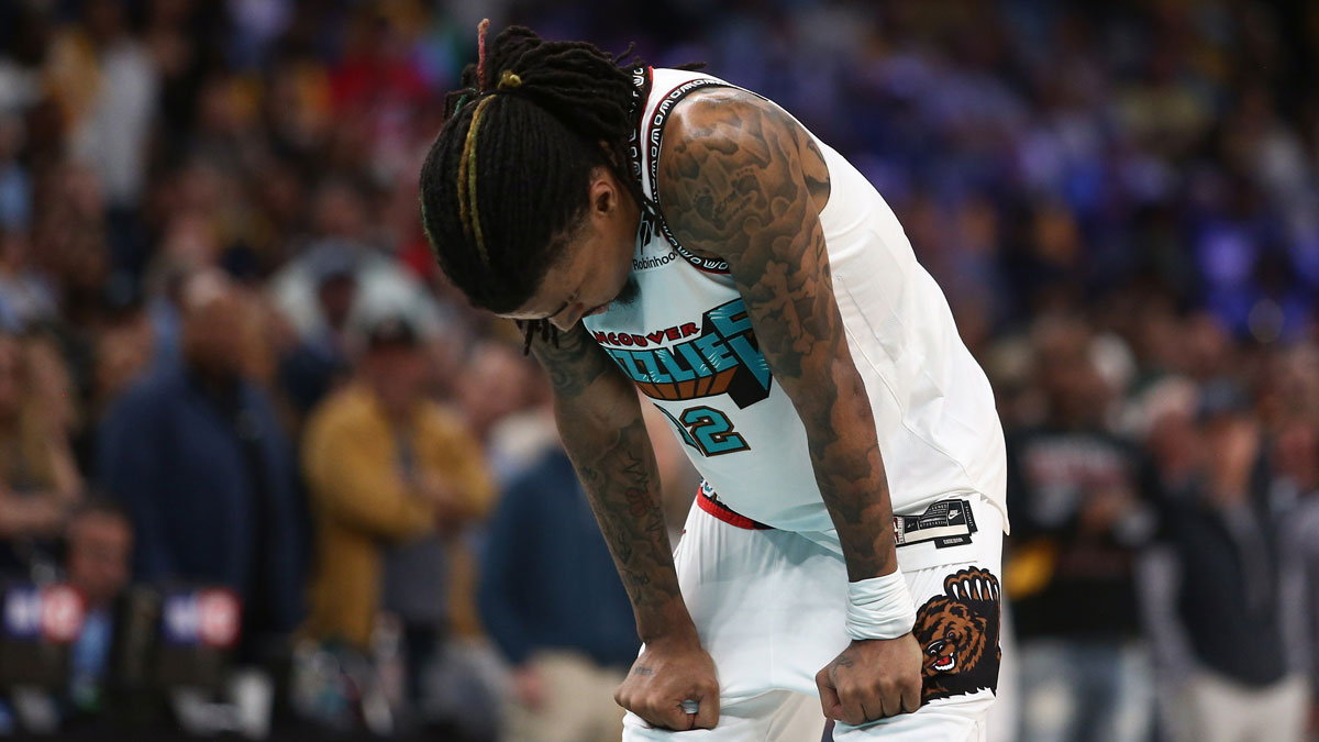 Memphis Grizzlies guard Ja Morant (12) waits to shoot a free throw during the second quarter against the Oklahoma City Thunder during game three for the first round of the 2024 NBA Playoffs at FedExForum.