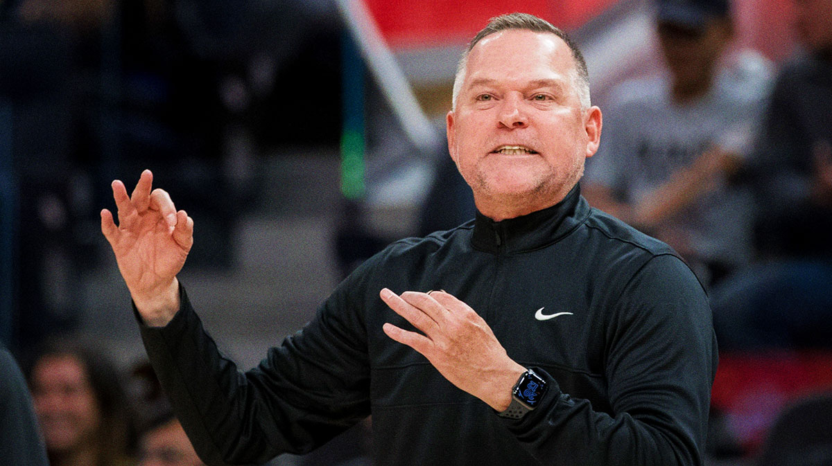 Denver Nuggets head coach Mike Malone reacts against the Golden State Warriors during the first half at Chase Center.