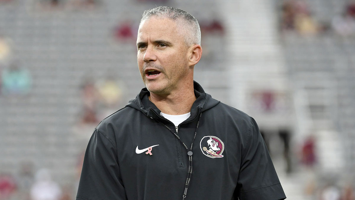 Florida State Seminoles head coach Mike Norvell reacts before the game against the Clemson Tigers at Doak S. Campbell Stadium. Mandatory Credit: Melina Myers-Imagn Images