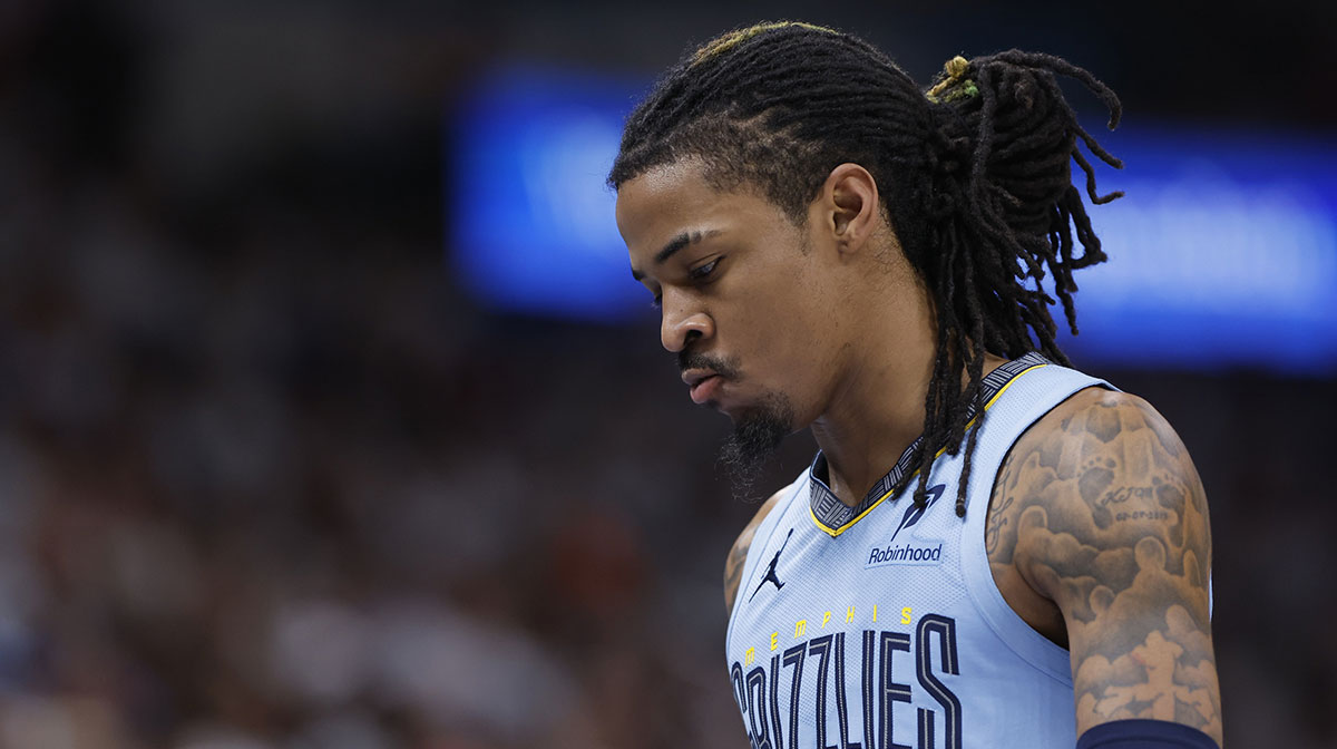 Memphis Grizzlies guard Ja Morant (12) walks off the court during the second half of a game against the Oklahoma City Thunder at Paycom Center.