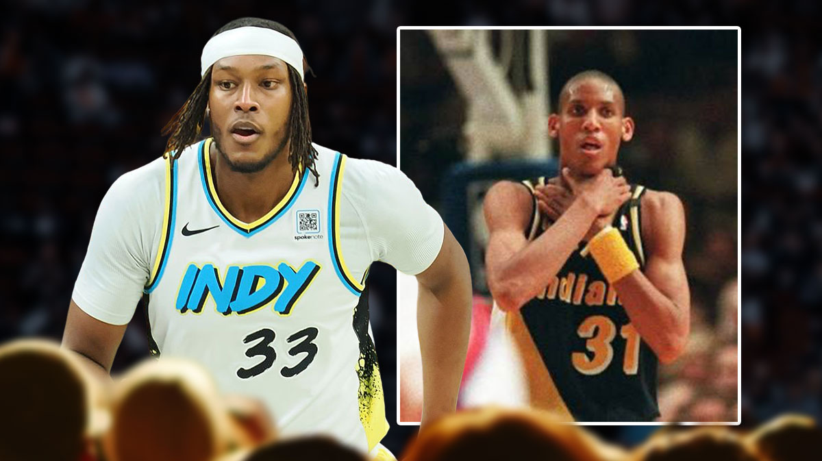 Myles Turner next to Reggie Miller.