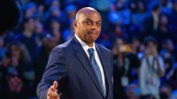 NBA great Charles Barkley is honored for being selected to the NBA 75th Anniversary Team during halftime in the 2022 NBA All-Star Game at Rocket Mortgage FieldHouse.
