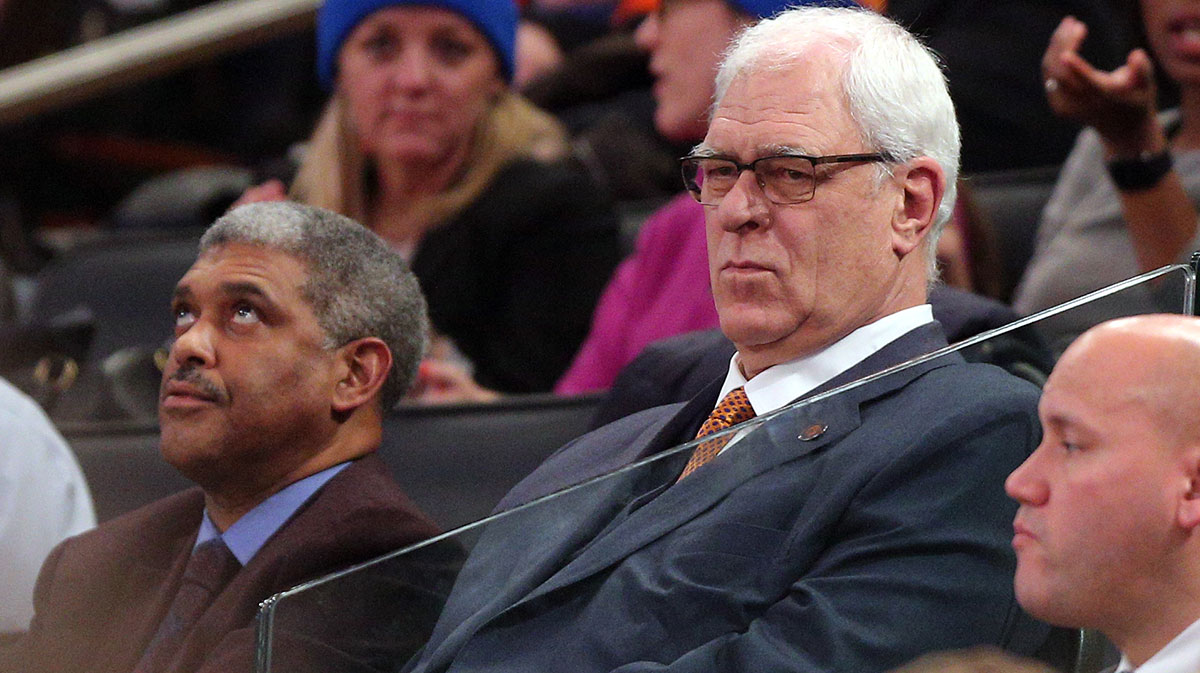 New York Knicks general manager Phil Jackson watches during the fourth quarter of a game against the New Orleans Pelicans at Madison Square Garden.