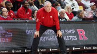 Rutgers Scarlet Knights head coach Steve Pikiell looks on during the second half against the Minnesota Golden Gophers at Jersey Mike's Arena.