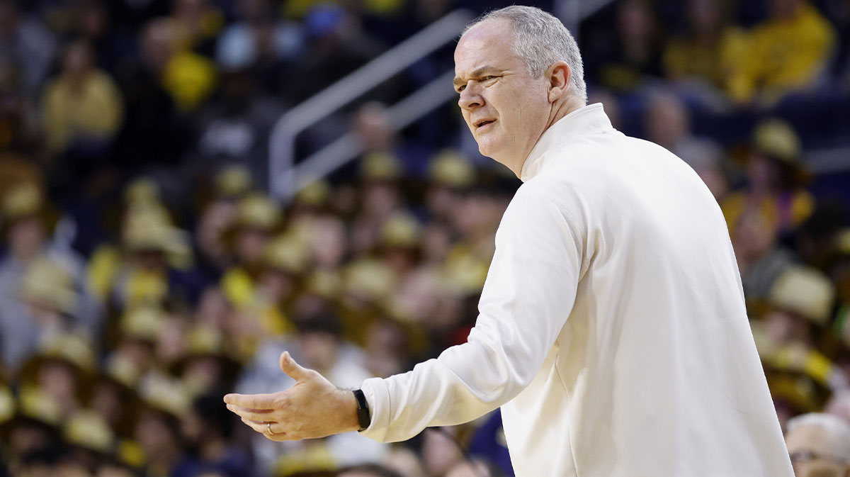 Rutgers Scarlet Knights head coach Steve Pikiell reacts in the first half against the Michigan Wolverines at Crisler Center.