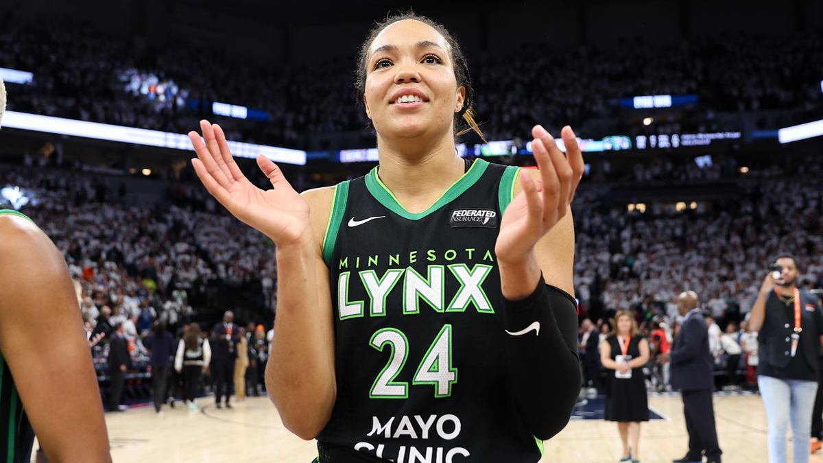 Minnesota Lynx forward Napheesa Collier (24) celebrates her teams win after game four of the 2024 WNBA Finals against the New York Liberty at Target Center.