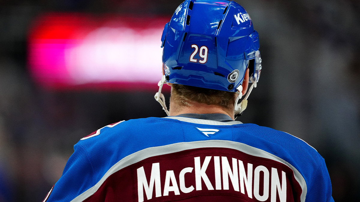 Colorado Avalanche center Nathan MacKinnon (29) during the first period against the Vegas Golden Knights at Ball Arena.
