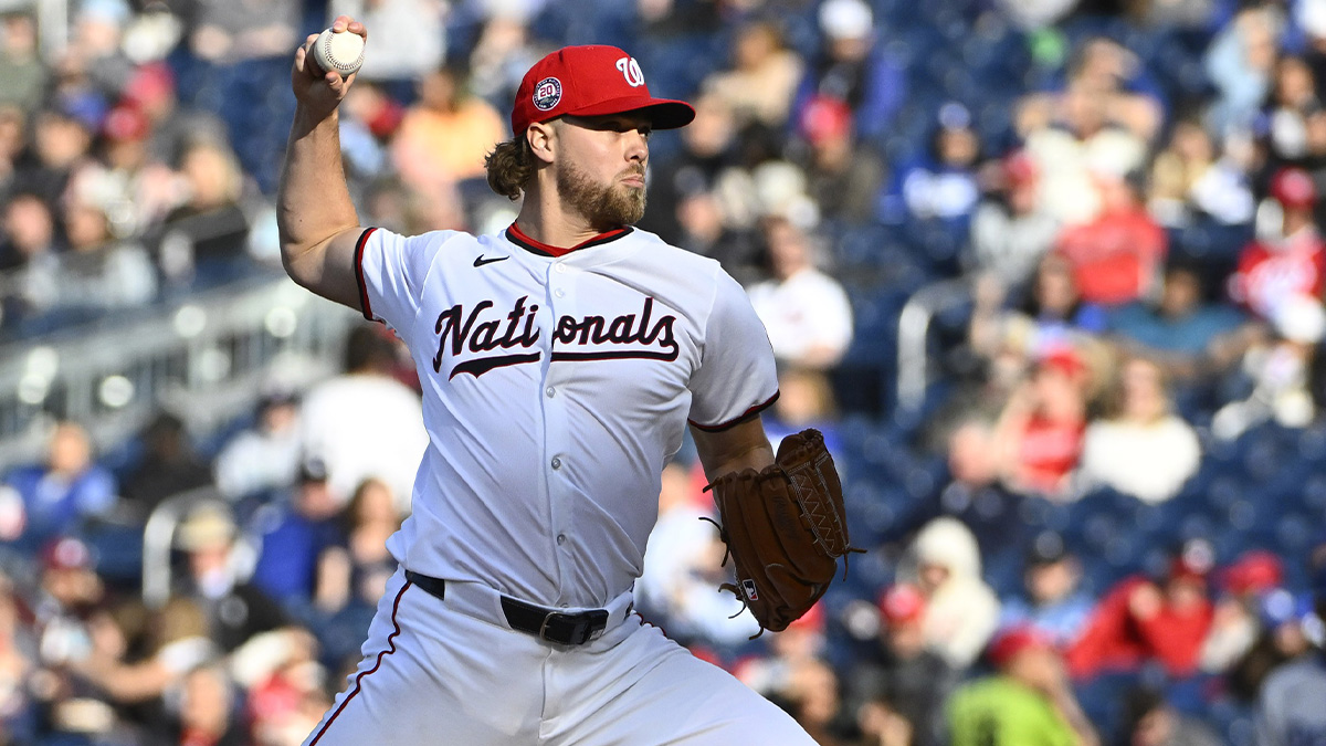 Washington Nationals pitcher Jake Irvin (27) throws to the Los Angeles Dodgers during the fifth inning at Nationals Park.