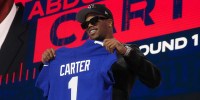Penn State Nittany Lions defensive end Abdul Carter is selected by the New York Giants as the number three pick in the first round of the 2025 NFL Draft at Lambeau Field. Kirby Lee-Imagn Images