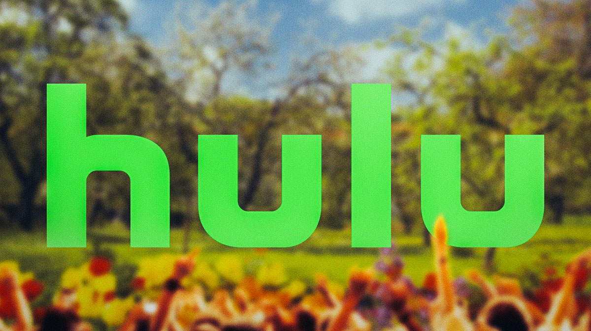 Hulu logo in front of springtime field to represent April 2025.
