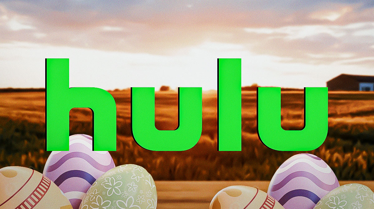 Hulu logo in front of Easter eggs to represent the holiday weekend.