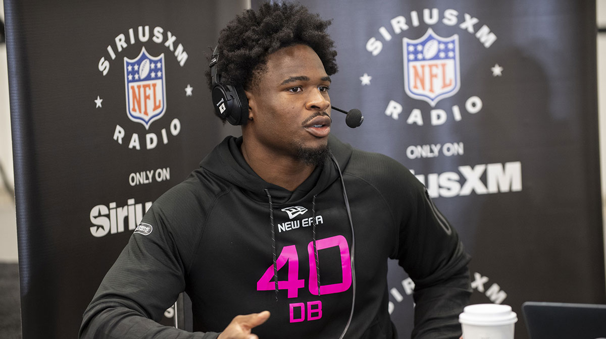 South Carolina defensive back Nick Emmanwori (DB40) during the 2025 NFL Combine at Lucas Oil Stadium.