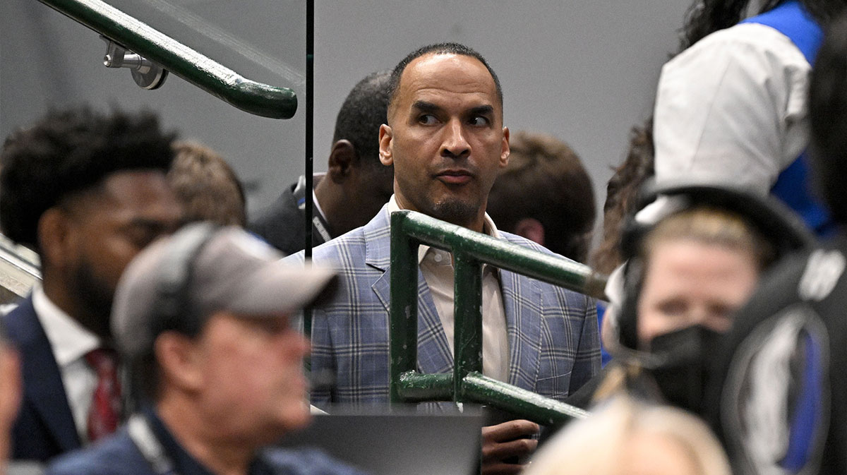 Dallas Mavericks general manger Nico Harrison look on during the third quarter against the Los Angeles Lakers at the American Airlines Center.