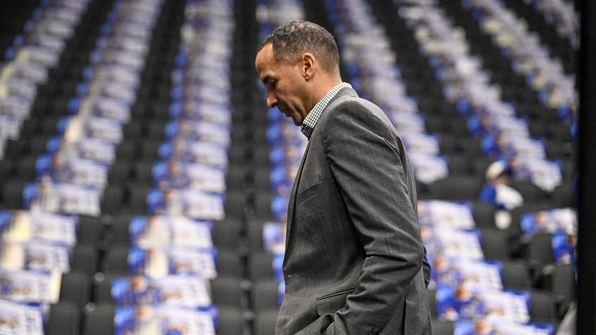 Dallas Mavericks general manager Nico Harrison walks off the court before the game between the Dallas and the Sacramento Kings at the American Airlines Center.
